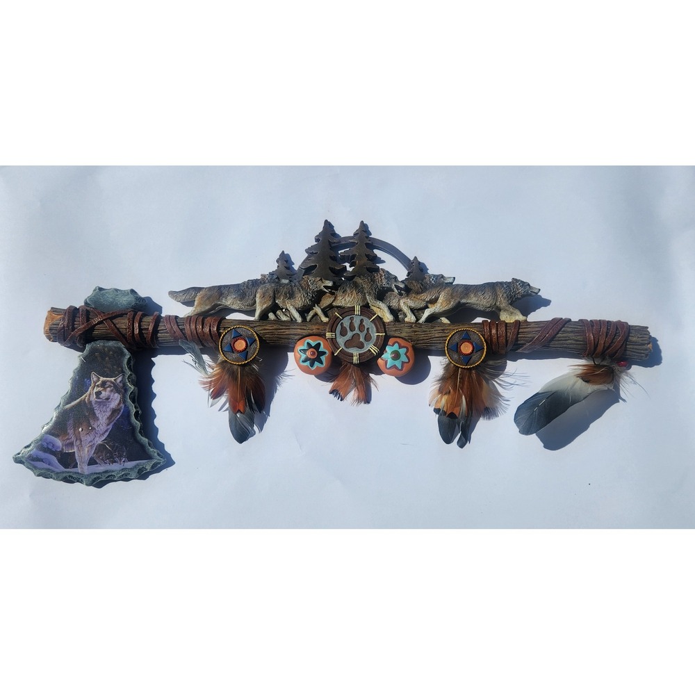 Bradford Exchange Mystic Guardians Spirit of the Pack Wolf Tomahawk Wall Decor